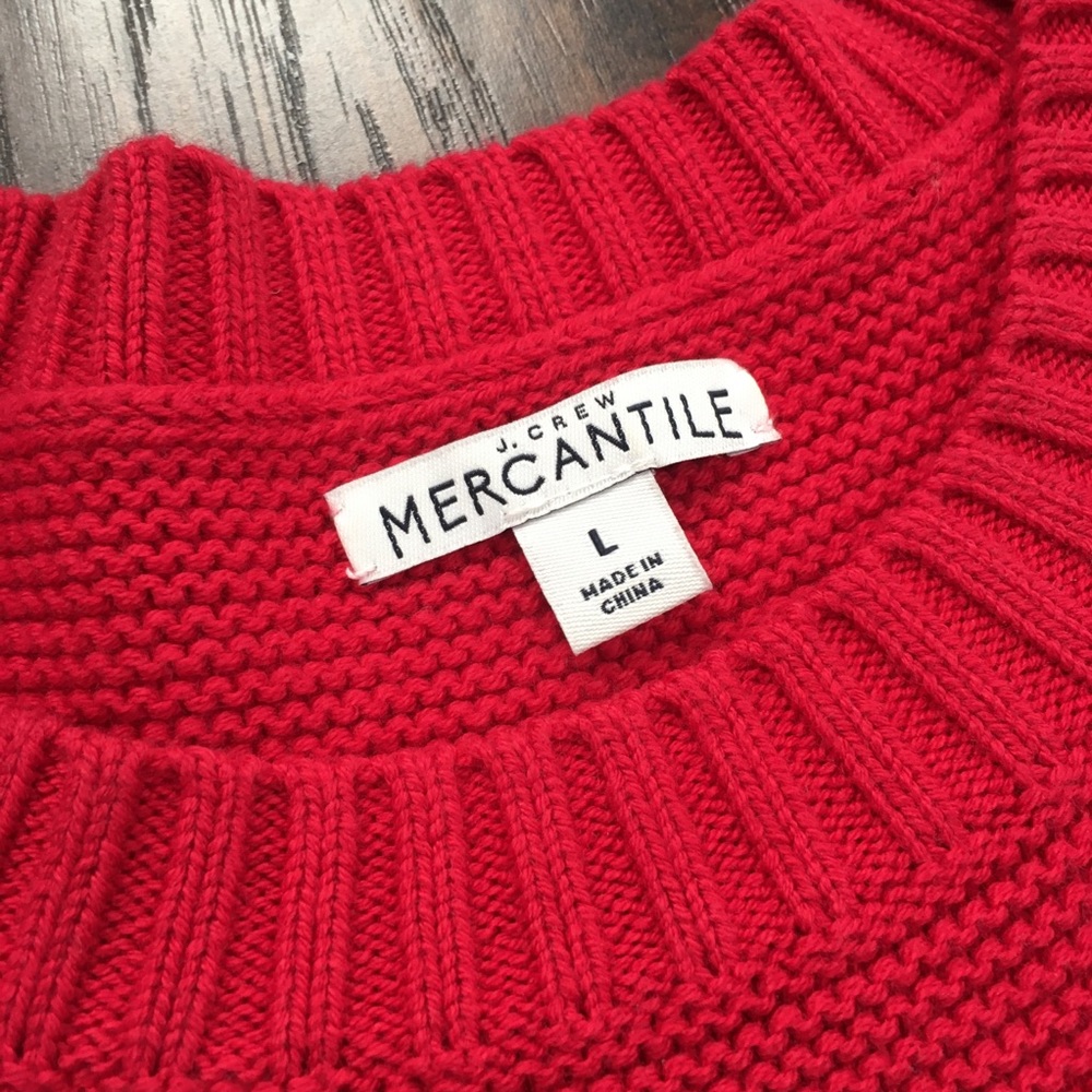 J Crew | Red Thick Wool Blend Ribbed Sweater L - Picture 3 of 8
